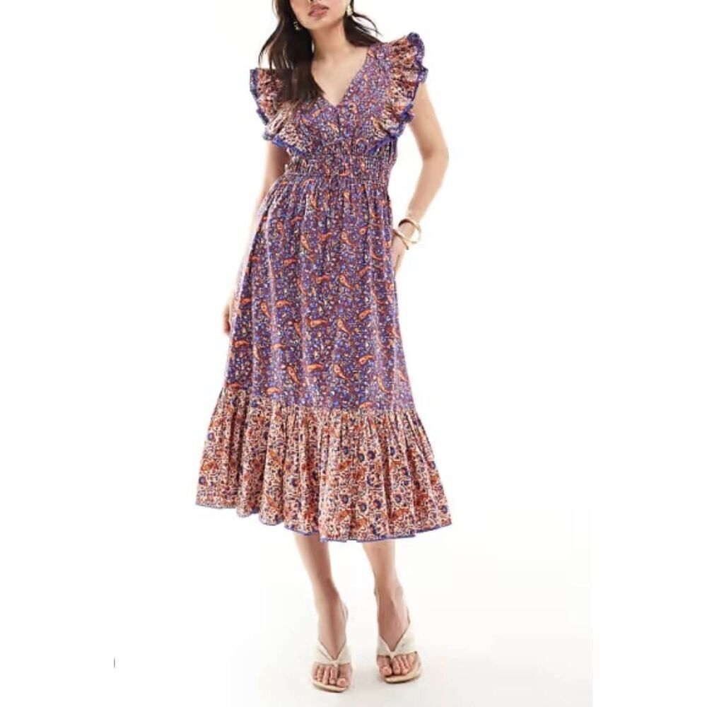 French Connection Women's Size 12 Ruffled Sleeveless Midi Dress